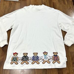 VTG Y2k Women's  Sweater 100% cotton SZ bulky M Embroidered Bears grannycore